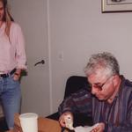 Birthday celebration for Sergiu Luca in his studio just before Scales Class.  Sergiu cuts the cake to share with his students.